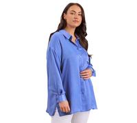 EVANS Curve Metallic Button Through Shirt - Women's - Plus Size Curve Blue