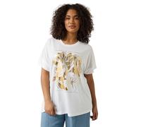 EVANS Curve Metallic Floral Print Modal Rich T-Shirt - Women's - Plus Size Curve White