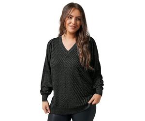 EVANS Curve Metallic Knitted Jumper - Women's - Plus Size Curve Black