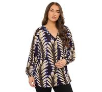 EVANS Curve Midnight Leaf Print Pleat Front Blouse - Women's - Plus Size Curve Blue