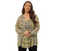 EVANS Curve Mixed Print Tie Neck Blouse - Women's - Plus Size Curve Green