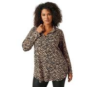 EVANS Curve Natural Abstract Print Half Placket Shirt - Women's - Plus Size Curve