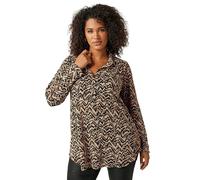 EVANS Curve Natural Abstract Print Half Placket Shirt - Women's - Plus Size Curve Brown