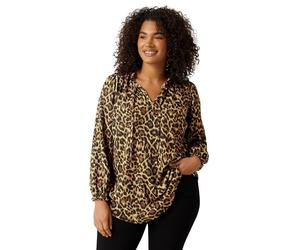 EVANS Curve Natural Leopard Print Crepe Tie Neck Blouse - Women's - Plus Size Curve Brown