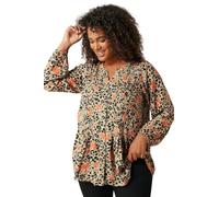 EVANS Curve Natural Leopard Print Pintuck Blouse - Women's - Plus Size Curve