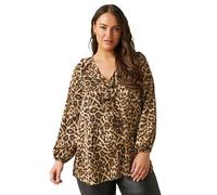 EVANS Curve Natural Leopard Print Ruffle Neck Blouse - Women's - Plus Size Curve Brown