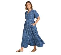 EVANS Curve Navy Blue Floral Tiered Dress - Women's - Plus Size Curve