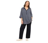 EVANS Curve Navy Blue Stripe Pintuck Henley Top - Women's - Plus Size Curve