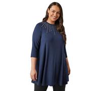EVANS Curve Navy Sequin Embellished Longline Top - Women's - Plus Size Curve
