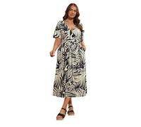 EVANS Curve Palm Print Wrap Midi Dress - Women's - Plus Size Curve Black