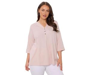 EVANS Curve Pleat Front Henley Top - Women's - Plus Size Curve Pink