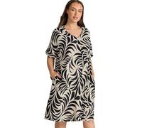 EVANS Curve Premium Linen Leaf Print Shift Dress - Women's - Plus Size Curve Cream