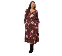 EVANS Curve Red Blurred Floral Tie Neck Tiered Dress - Women's - Plus Size Curve