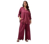 EVANS Curve Red Broderie Hem Linen Trousers - Women's - Plus Size Curve