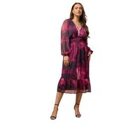 EVANS Curve Red Floral Print Half Placket Dress - Women's - Plus Size Curve
