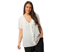 EVANS Curve Ruffle Neck Short Sleeve Blouse - Women's - Plus Size Curve White