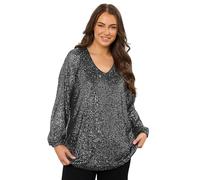 EVANS Curve Sequin Embellished Balloon Sleeve Top - Women's - Plus Size Curve Black