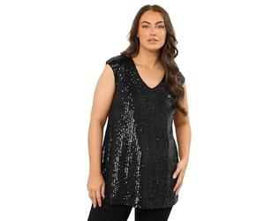 EVANS Curve Sequin Embellished Vest Top - Women's - Plus Size Curve Black