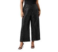 EVANS Curve Sequin Embellished Wide Leg Trousers - Women's - Plus Size Curve Black