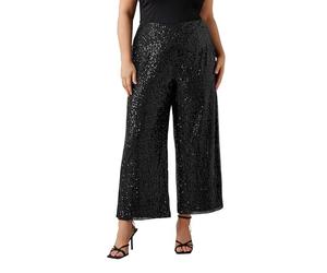EVANS Curve Sequin Embellished Wide Leg Trousers - Women's - Plus Size Curve Black