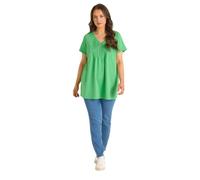 EVANS Curve Short Sleeve Cotton Henley Top - Women's - Plus Size Curve Green