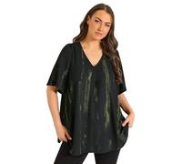 EVANS Curve Smudge Print Pleat Front Top - Women's - Plus Size Curve Black