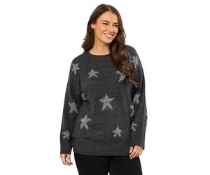 EVANS Curve Star Tinsel Detail Jumper - Women's - Plus Size Curve Grey