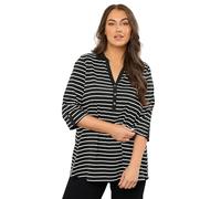 EVANS Curve Stripe Pintuck Henley Top - Women's - Plus Size Curve Black
