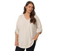 EVANS Curve Tab Sleeve Ribbed Jumper - Women's - Plus Size Curve Cream