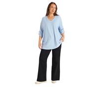 EVANS Curve Tab Sleeve Ribbed Jumper - Women's - Plus Size Curve Light Blue