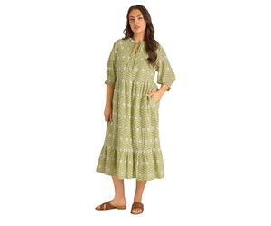 EVANS Curve Tie Neck Broderie Cotton Maxi Dress - Women's - Plus Size Curve