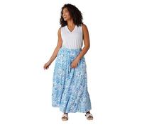 EVANS Curve Tile Print Tiered Maxi Skirt - Women's - Plus Size Curve Blue