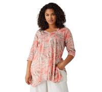EVANS Curve Tropical Print Hanky Hem Top - Women's - Plus Size Curve Pink