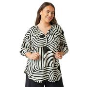 EVANS Curve & White Abstract Print Tie Neck Blouse - Women's - Plus Size Curve