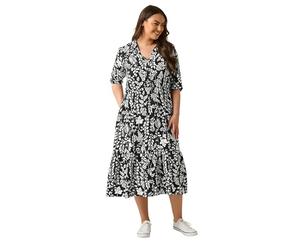 EVANS Curve & White Floral Print Shirt Dress - Women's - Plus Size Curve