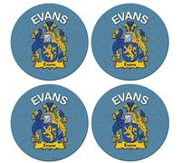 Evans English Family Surname Round Cork Backed Coasters Set of 4