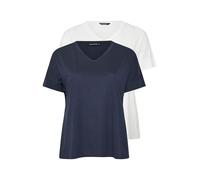 EVANS Essential 2 Pack Curve Blue & White V-Neck Modal Rich T-Shirts - Women's - Plus Size Curve