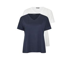 EVANS Essential 2 Pack Curve Blue & White V-Neck Modal Rich T-Shirts - Women's - Plus Size Curve