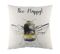 Evans Lichfield Bee Happy Feather Filled Cushion, White, 43 x 43 cm