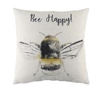 Bee Happy Hand-Painted Bee Cushion Evans Lichfield Off White One Size