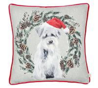 Evans Lichfield Christmas Dog Wreath Festive Piped Polyester Filled Cushion | Size: 43 cm x 43 cm Evans Lichfield Multicolor 43 cm x 43 cm