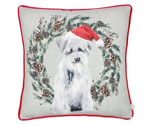 Evans Lichfield Christmas Dog Wreath Printed Cushion Cover
