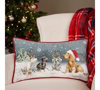 Evans Lichfield Christmas Dogs Piped Feather Filled Cushion