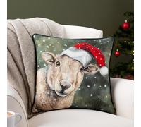 Evans Lichfield Christmas Sheep Piped Filled Cushion, Green