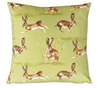 Evans Lichfield Country Running Hares Feather Filled Cushion, Sage, 43 x 43cm