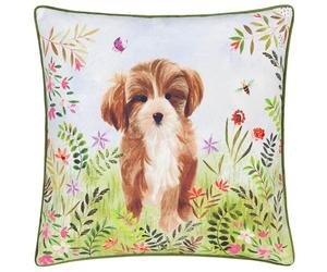 Evans Lichfield Daisy Hill Charlie Printed Feather Rich Cushion - Multicolour/Green - 45x45cm