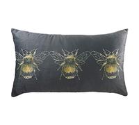 Evans Lichfield Gold Bee Cushion Cover, Velvet, Grey, 30 x 50cm