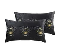 Evans Lichfield Gold Bee Feather Filled Cushions (Twin Pack), Polyester, Black