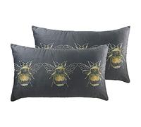 Evans Lichfield Gold Bee Polyester Filled Cushions (Twin Pack), Polyester, Grey