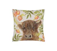Grove Highland Cow Hand Painted Polyester Filled Cushion Evans Lichfield Natural 43cm x 43cm